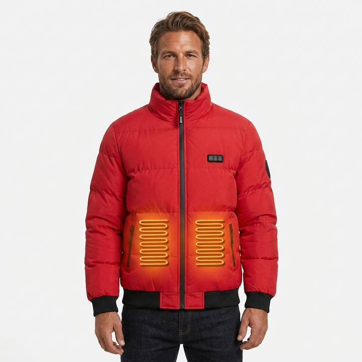 Men's Puffer Heated Jacket with Stand Collar & Zip Up | Winter