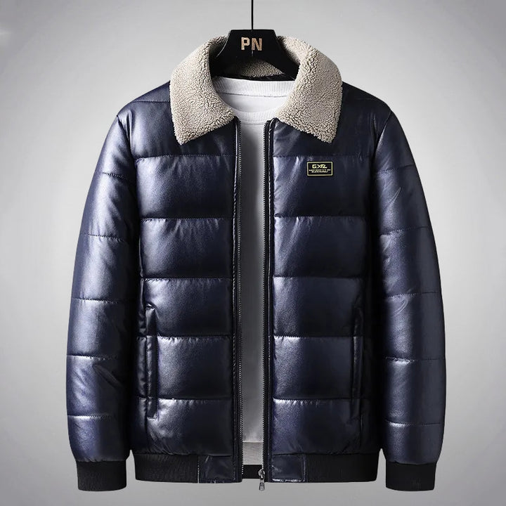 Men's Puffer Jacket with Fluffy Collar & Zip Front | Padded