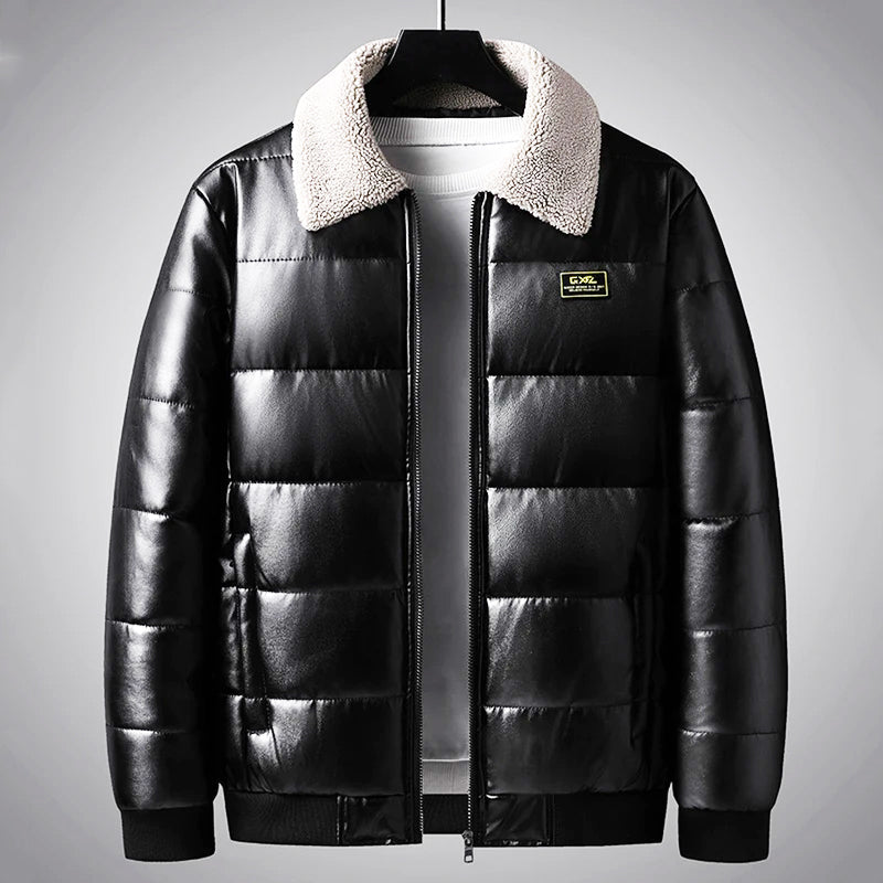Men's Puffer Jacket with Fluffy Collar & Zip Front | Padded