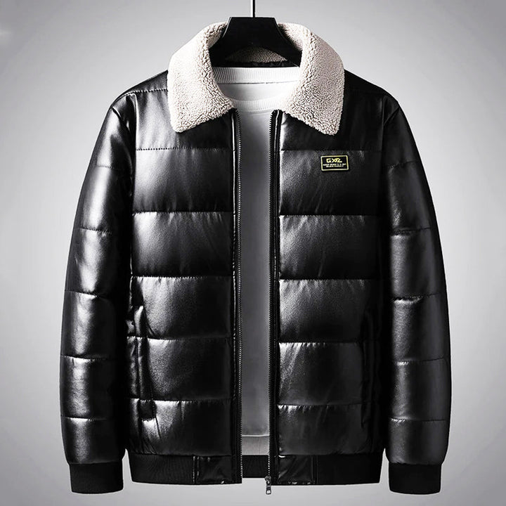 Men's Puffer Jacket with Fluffy Collar & Zip Front | Padded