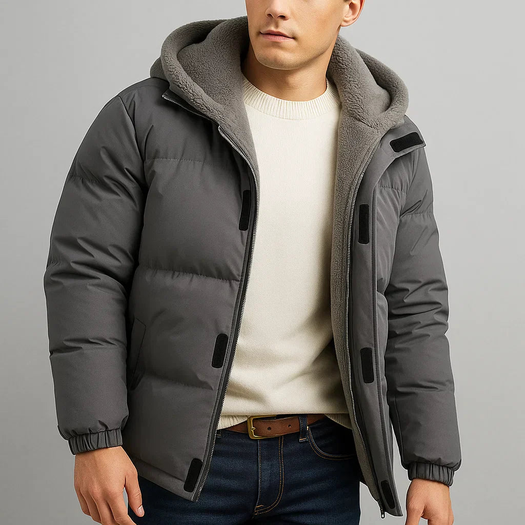Men's Puffer Winter Jacket with Hood | Zip Up