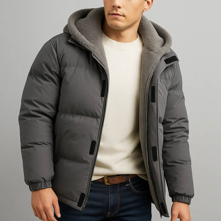 Men's Puffer Winter Jacket with Hood | Zip Up