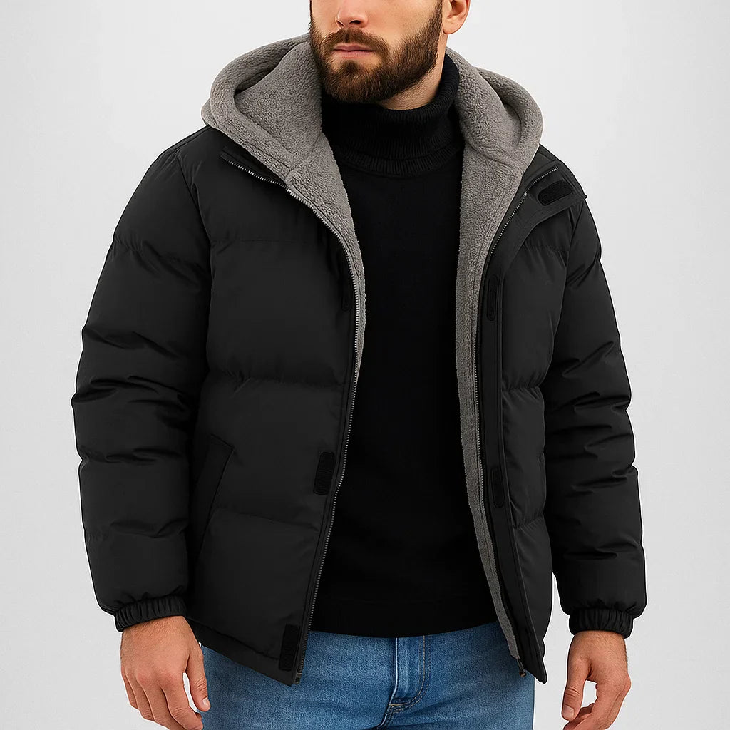 Men's Puffer Winter Jacket with Hood | Zip Up