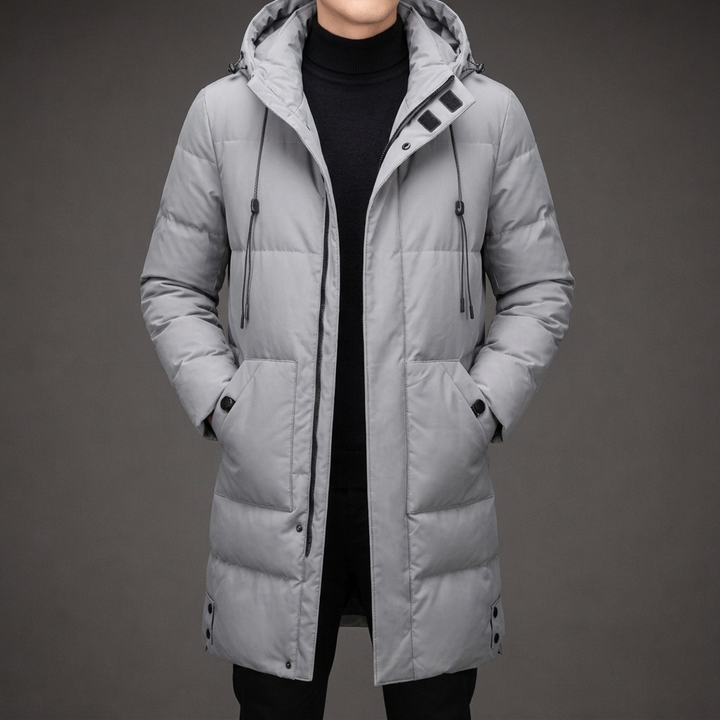 Men's Quilted Coat Long Hooded Puffer Multi Pocket | Winter