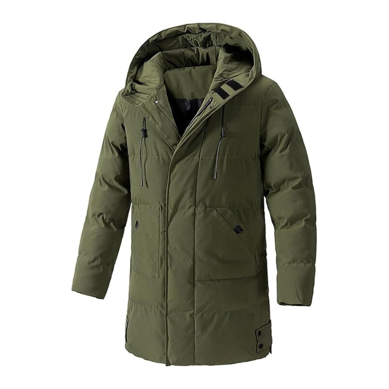 Men's Quilted Coat Long Hooded Puffer Multi Pocket | Winter