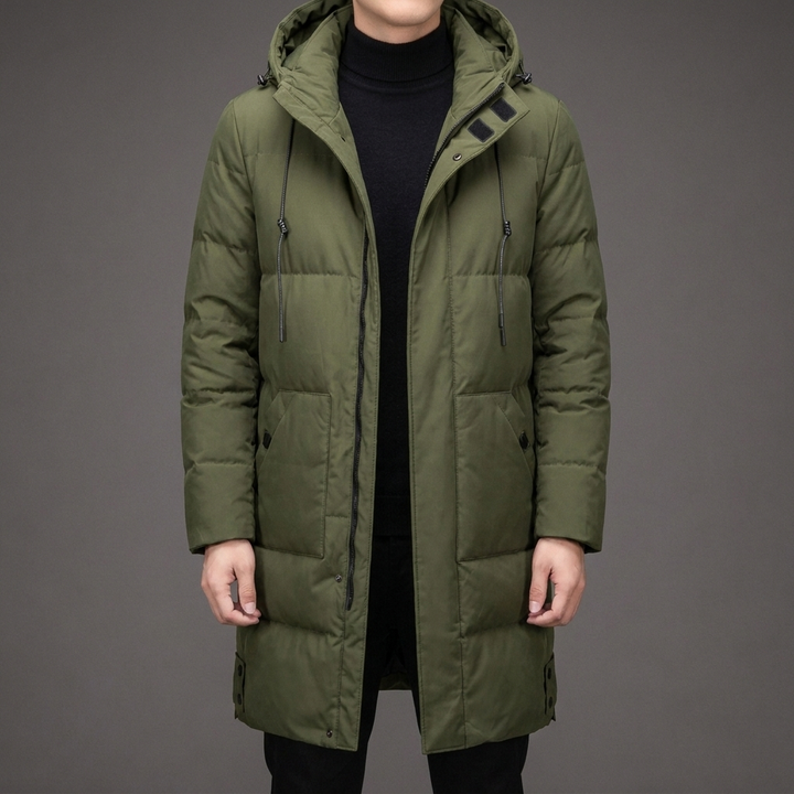 Men's Quilted Coat Long Hooded Puffer Multi Pocket | Winter