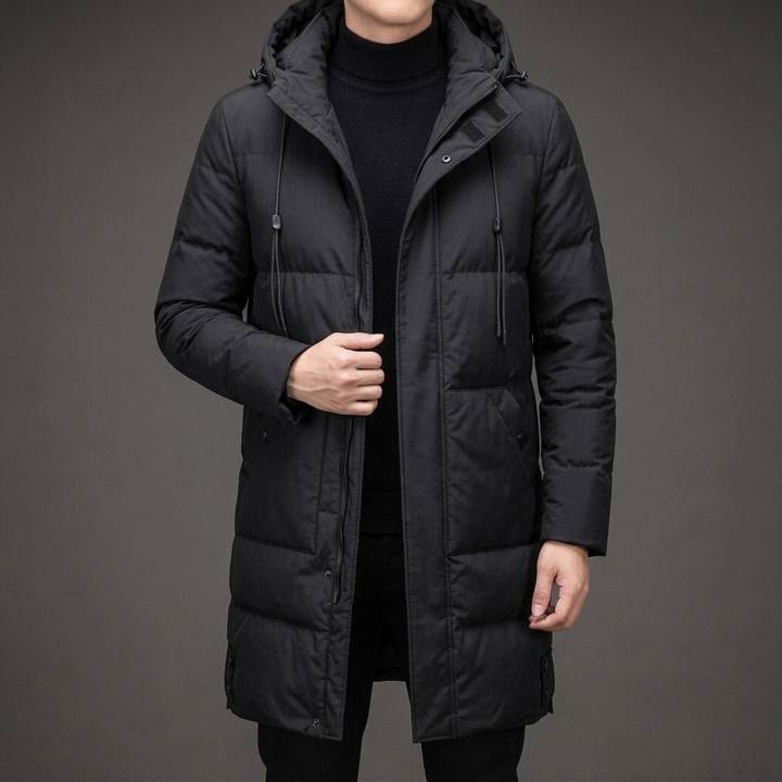 Men's Quilted Coat Long Hooded Puffer Multi Pocket | Winter