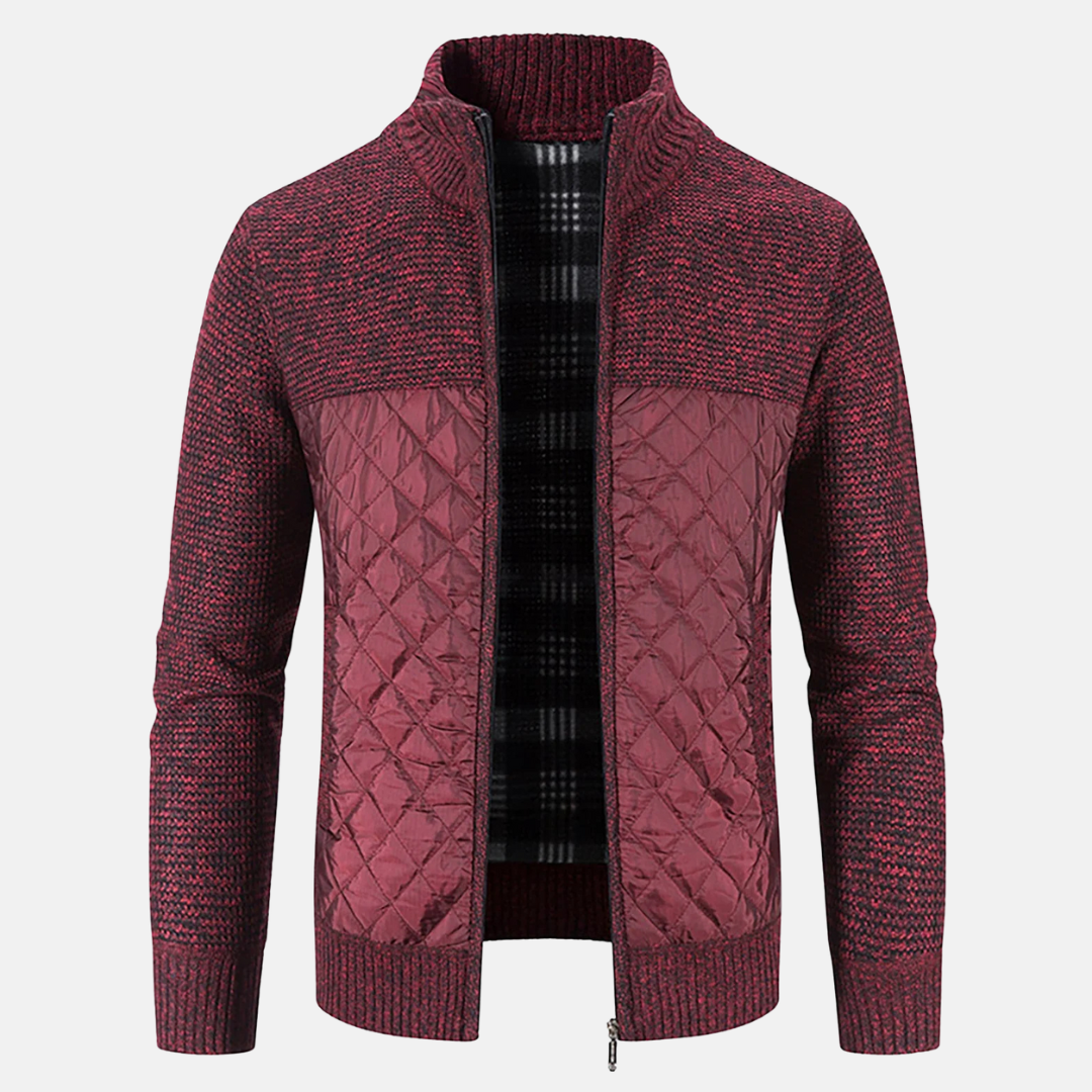 Men's Quilted Jacket with Knit Panels | Zip Up