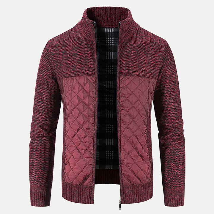 Men's Quilted Jacket with Knit Panels | Zip Up