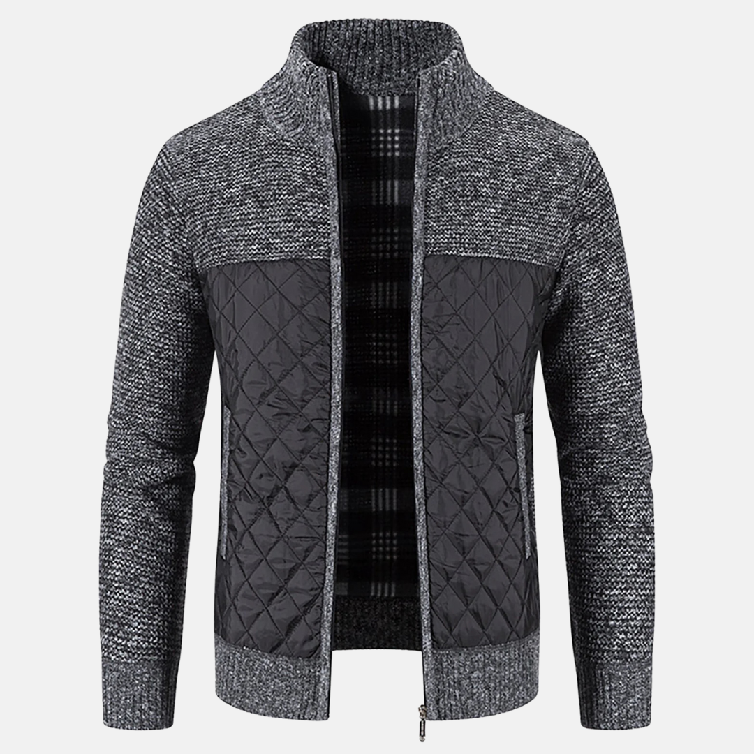 Men's Quilted Jacket with Knit Panels | Zip Up