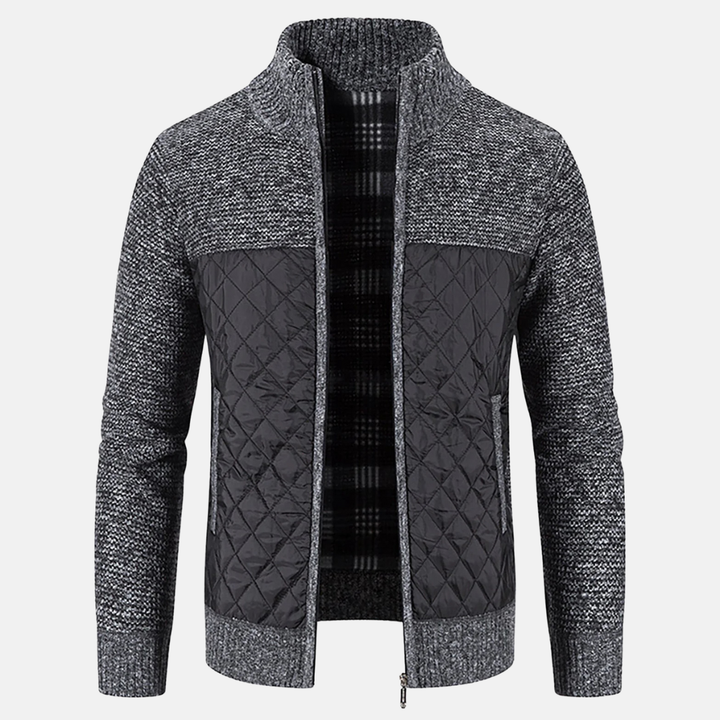 Men's Quilted Jacket with Knit Panels | Zip Up