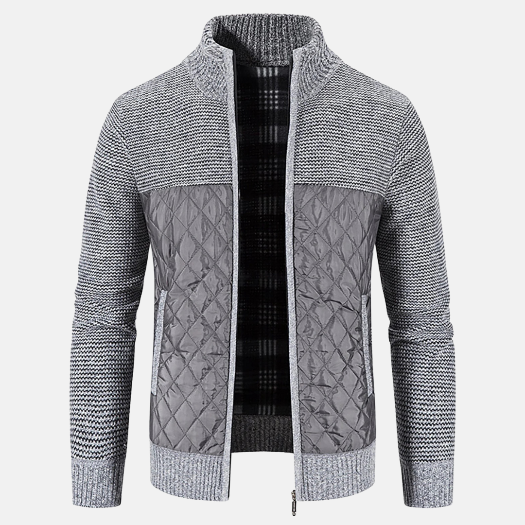 Men's Quilted Jacket with Knit Panels | Zip Up