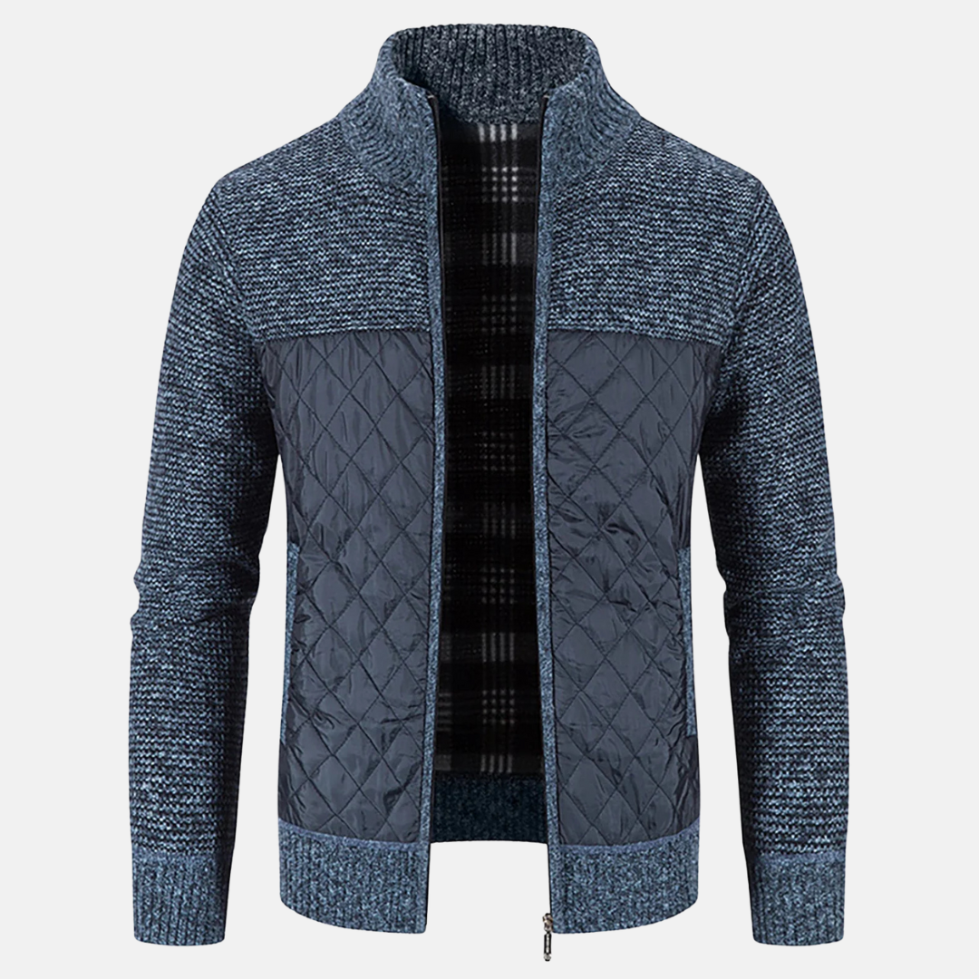 Men's Quilted Jacket with Knit Panels | Zip Up