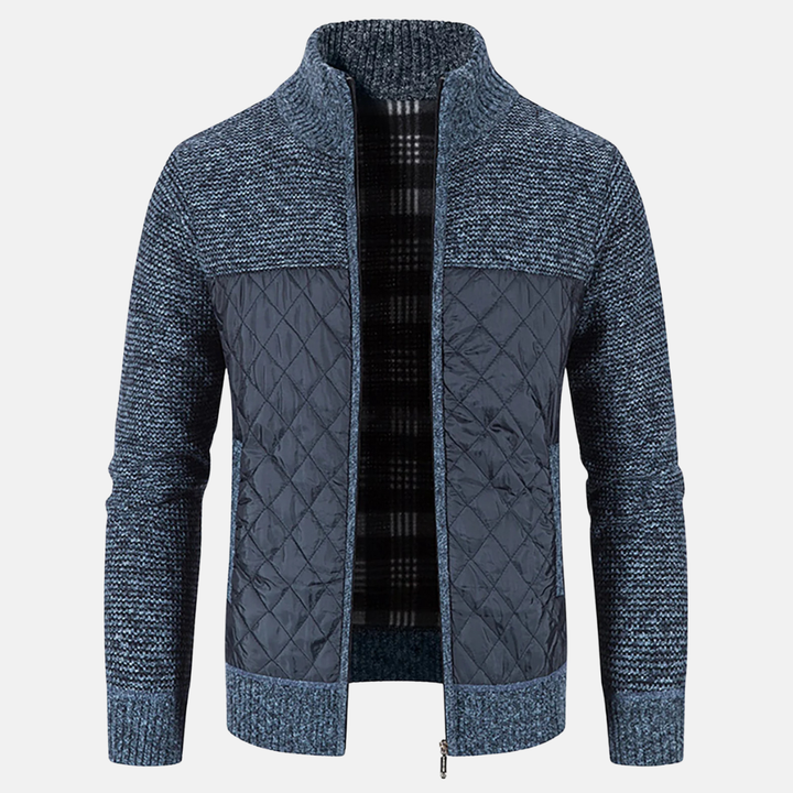 Men's Quilted Jacket with Knit Panels | Zip Up