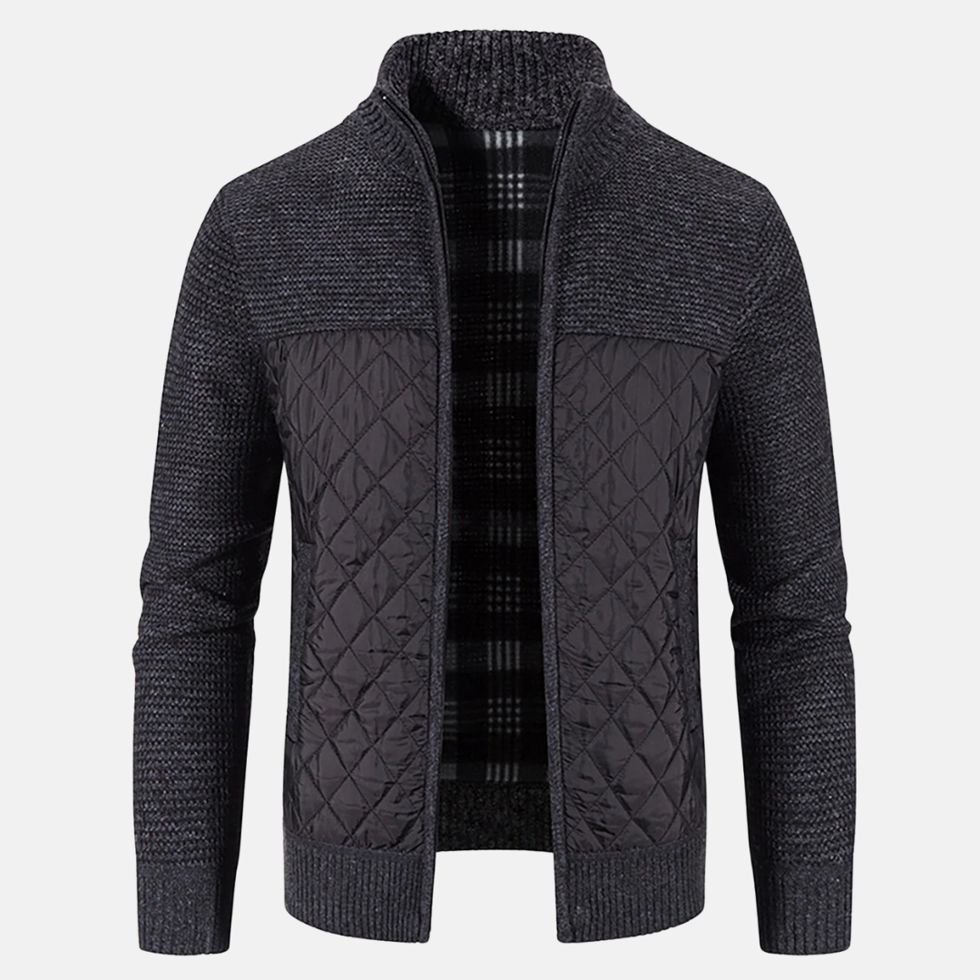 Men's Quilted Jacket with Knit Panels | Zip Up