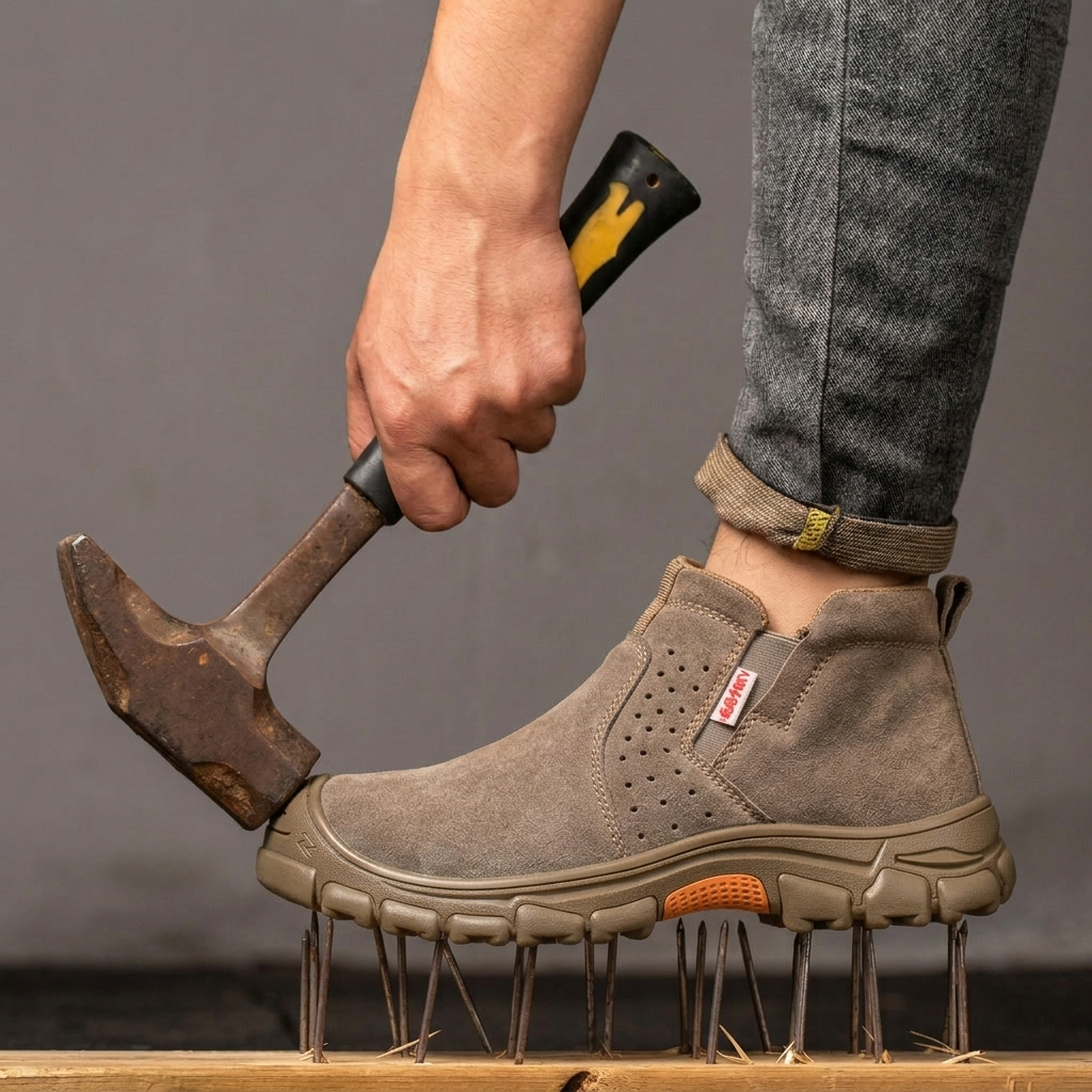 Men's Safety Shoes with Elastic Side Panel & Lug Sole | Work Boot