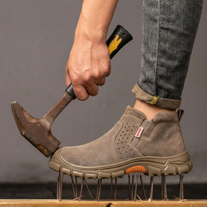Men's Safety Shoes with Elastic Side Panel & Lug Sole | Work Boot