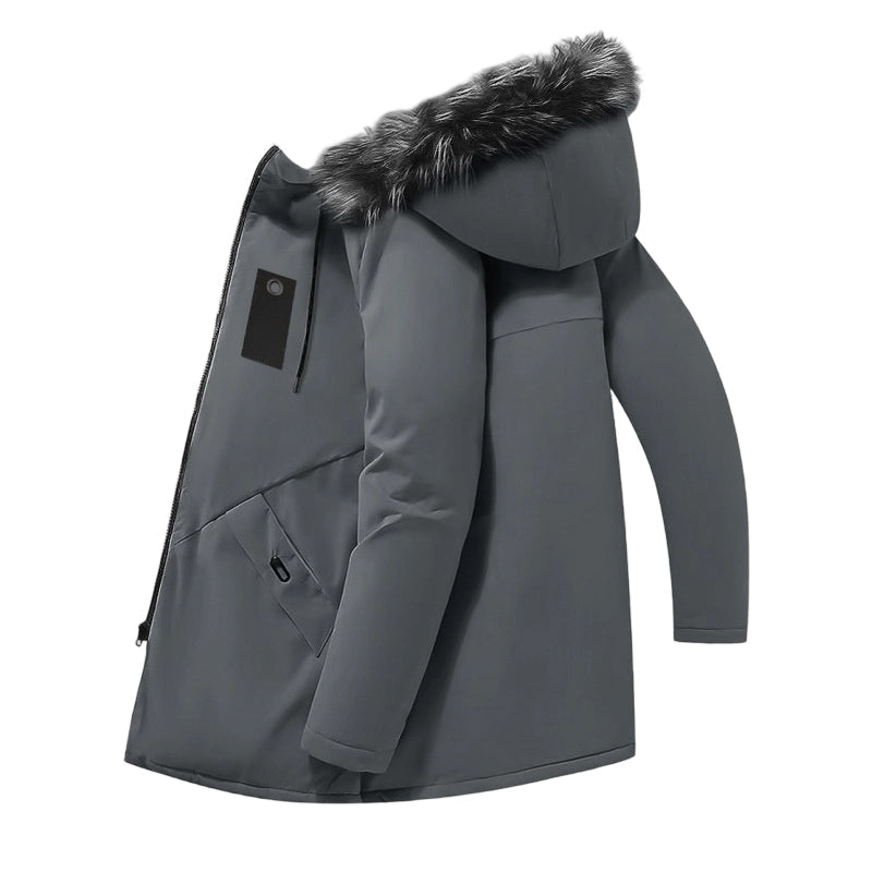 Men's Snow Jacket with Hood & Zip Pockets | Long Parka