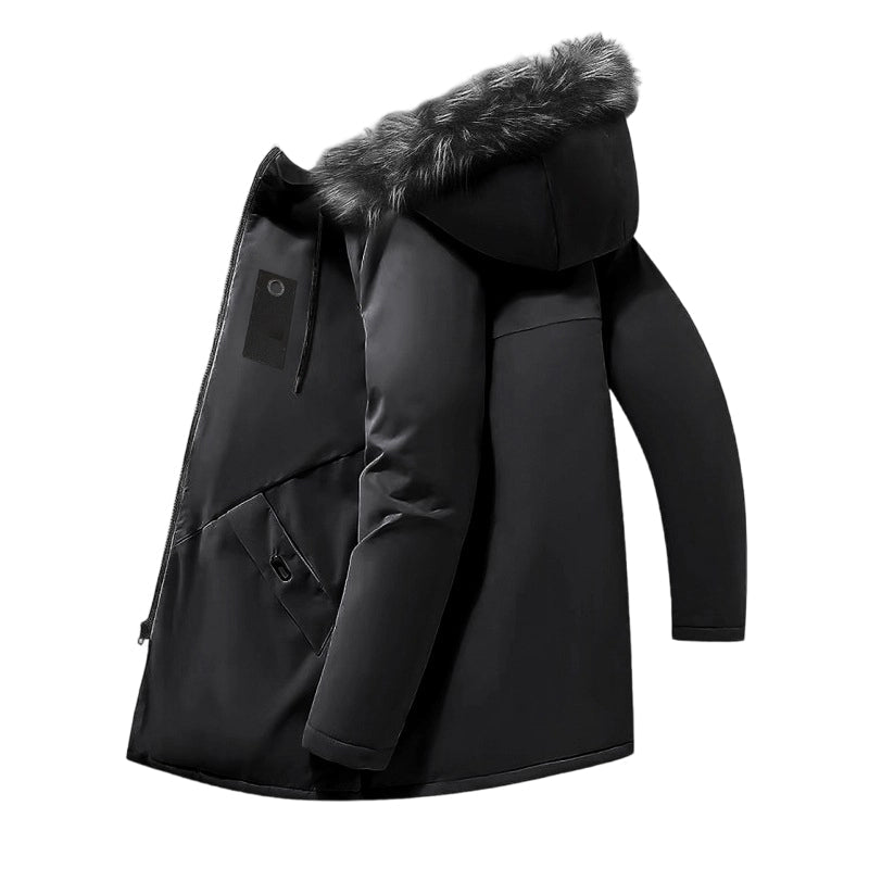 Men's Snow Jacket with Hood & Zip Pockets | Long Parka
