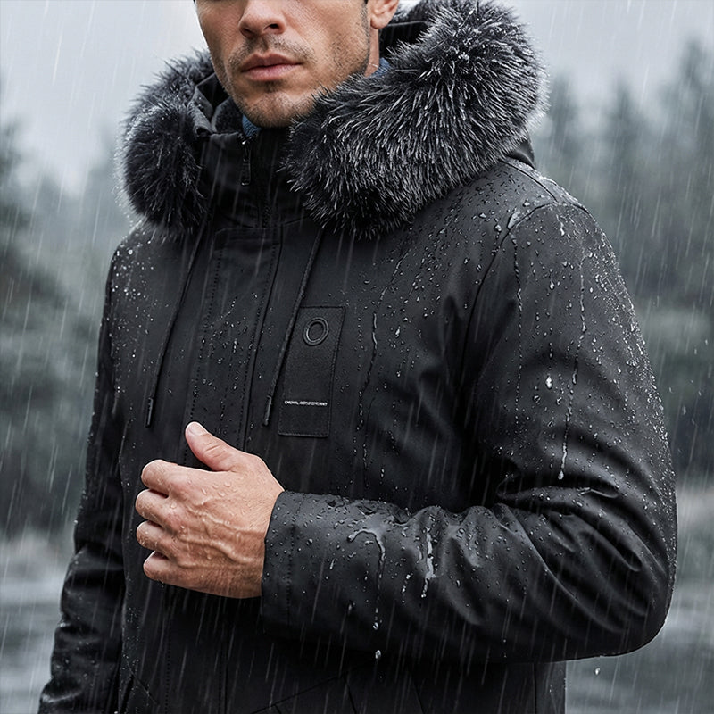 Men's Snow Jacket with Hood & Zip Pockets | Long Parka