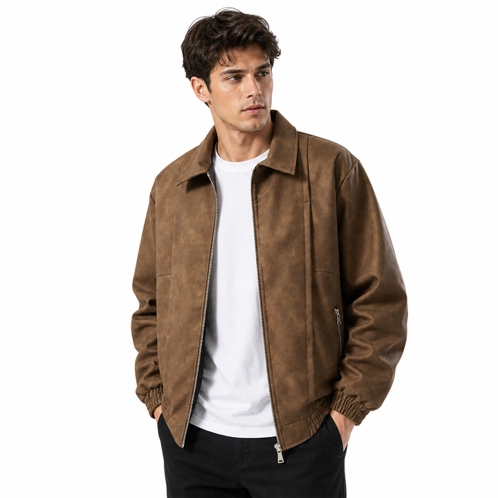 Men's Suede Jacket Oversized Zip Up Elastic Cuff | Bomber