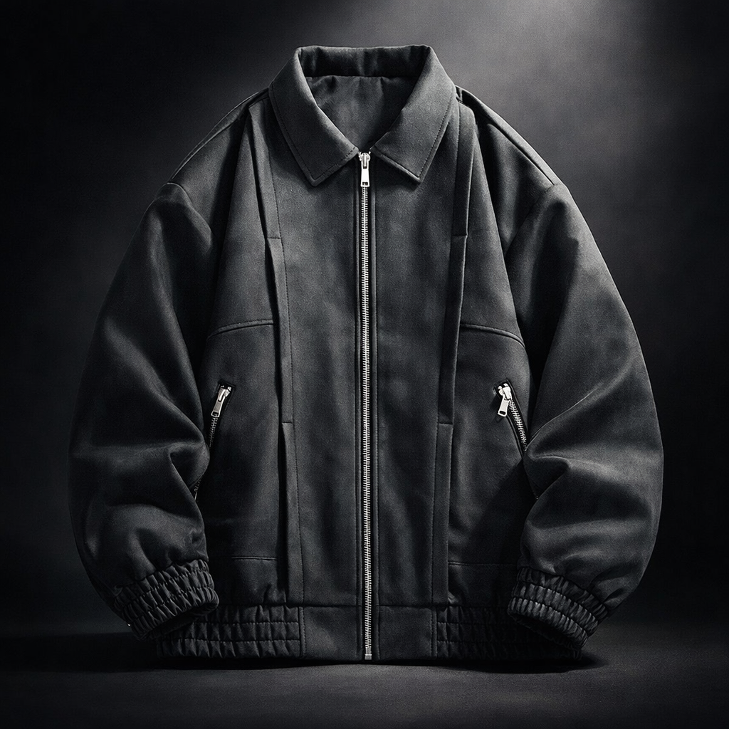 Men's Suede Jacket Oversized Zip Up Elastic Cuff | Bomber