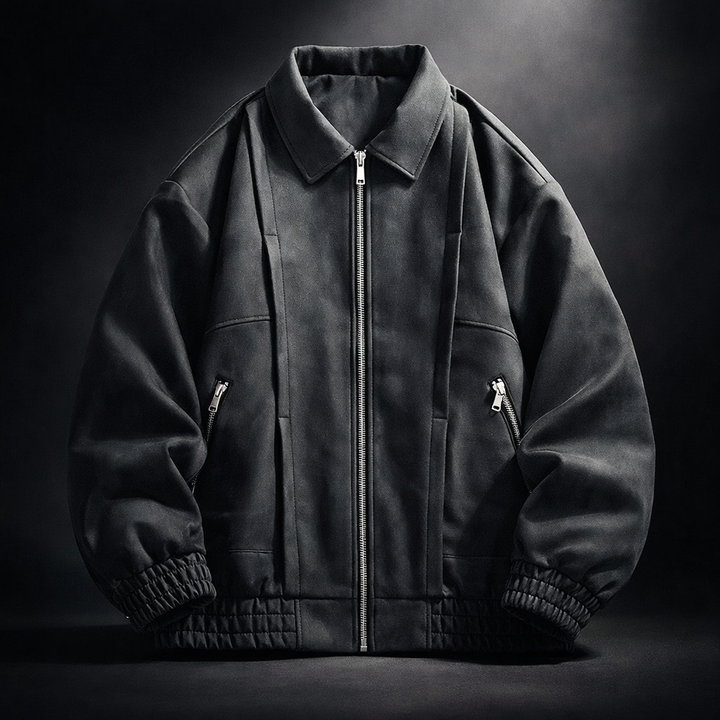 Men's Suede Jacket Oversized Zip Up Elastic Cuff | Bomber