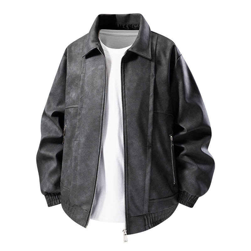 Men's Suede Jacket Oversized Zip Up Elastic Cuff | Bomber