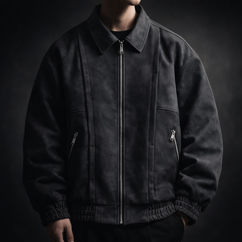 Men's Suede Jacket Oversized Zip Up Elastic Cuff | Bomber