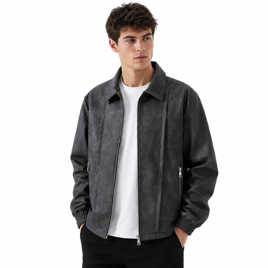 Men's Suede Jacket Oversized Zip Up Elastic Cuff | Bomber