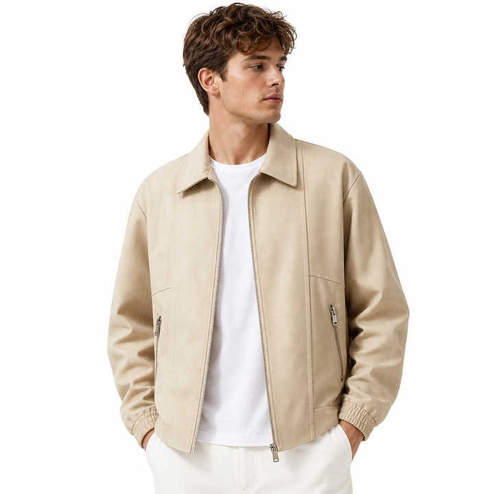 Men's Suede Jacket Oversized Zip Up Elastic Cuff | Bomber