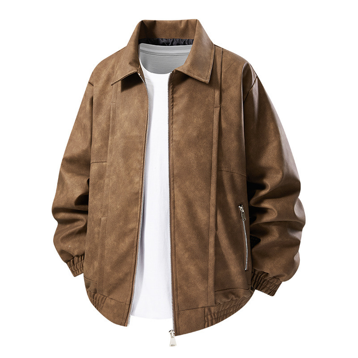 Men's Suede Jacket Oversized Zip Up Elastic Cuff | Bomber