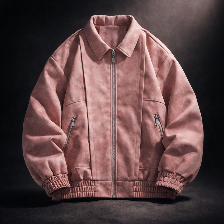 Men's Suede Jacket Oversized Zip Up Elastic Cuff | Bomber