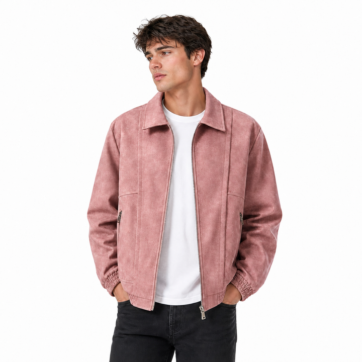 Men's Suede Jacket Oversized Zip Up Elastic Cuff | Bomber