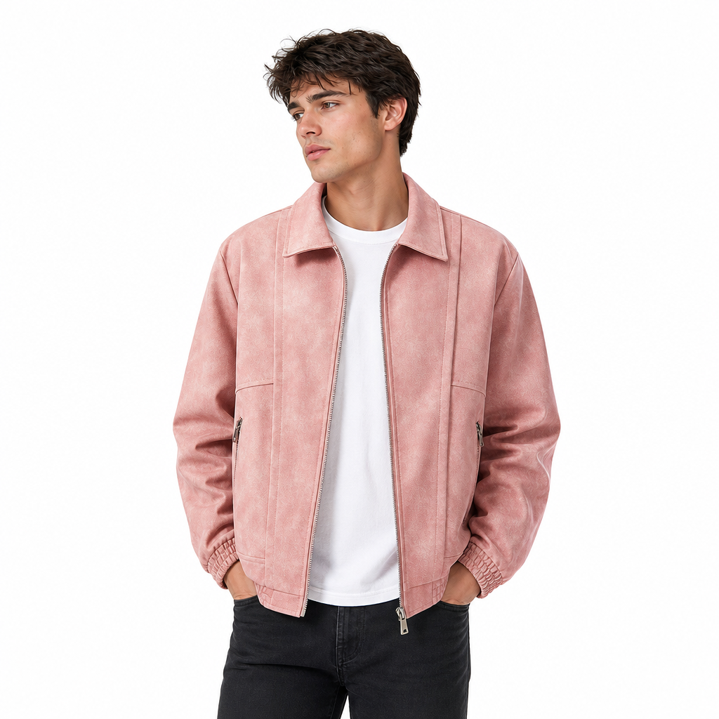 Men's Suede Jacket Oversized Zip Up Elastic Cuff | Bomber