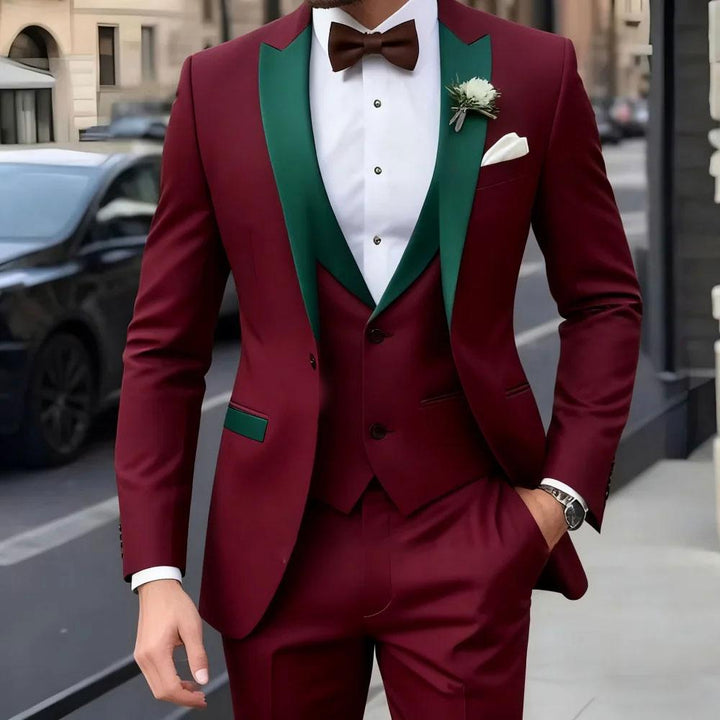 Men's Suit with Contrast Lapel | 3 Piece Set