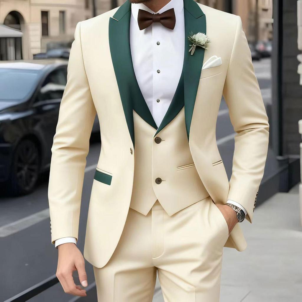 Men's Suit with Contrast Lapel | 3 Piece Set