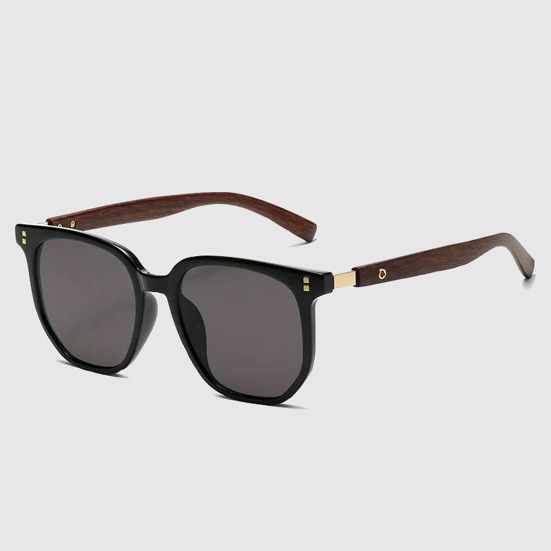 Men's Sunglasses Square with Wood-Look Arm | Retro