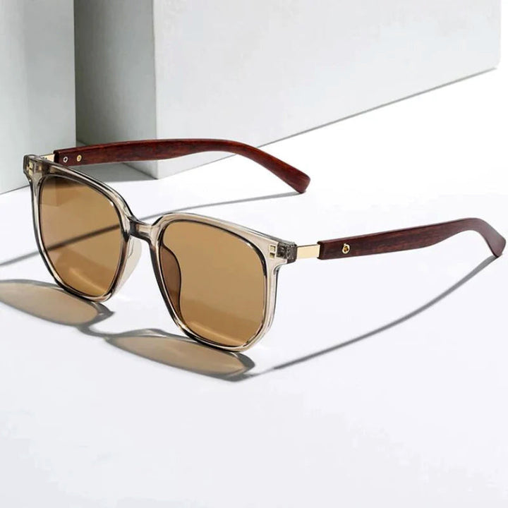 Men's Sunglasses Square with Wood-Look Arm | Retro