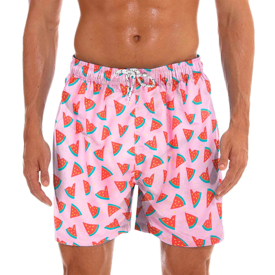 Men’s Swim Shorts with All Over Print & Drawstring Waist | Summer