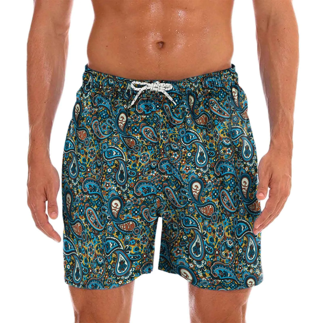 Men’s Swim Shorts with All Over Print & Drawstring Waist | Summer