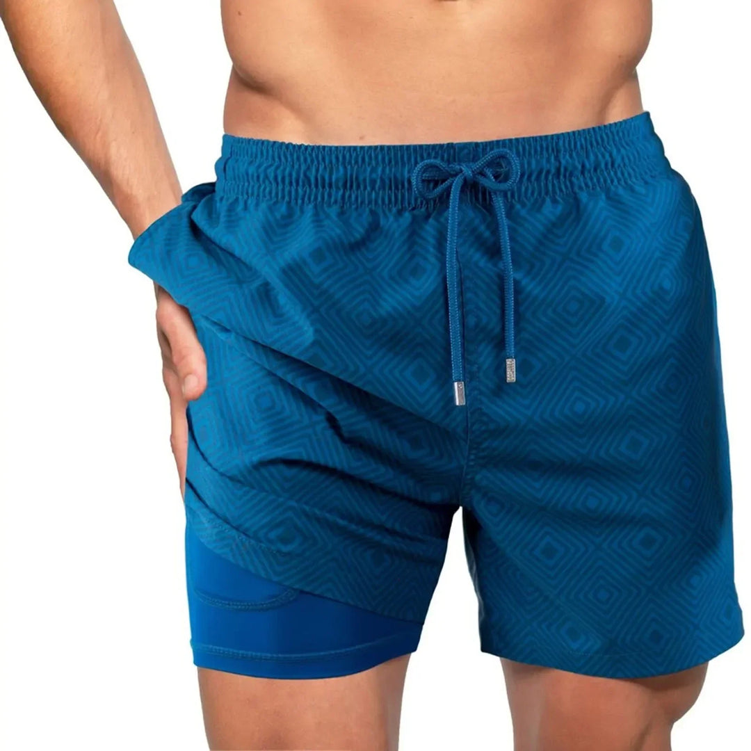 Men’s Swim Shorts with Built-In Liner | Geometric Print
