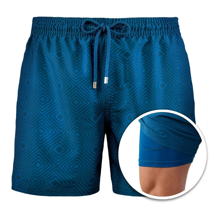 Men’s Swim Shorts with Built-In Liner | Geometric Print