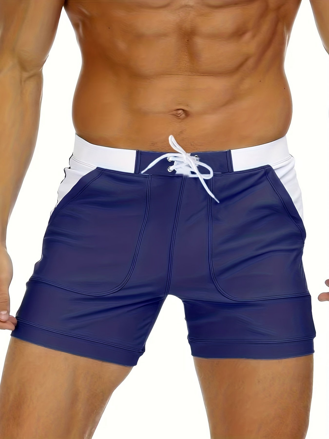 Men’s Swim Shorts with Lace Up Waist & Patch Pockets | Beach