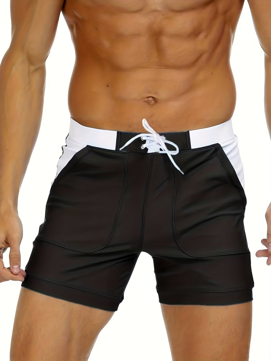 Men’s Swim Shorts with Lace Up Waist & Patch Pockets | Beach