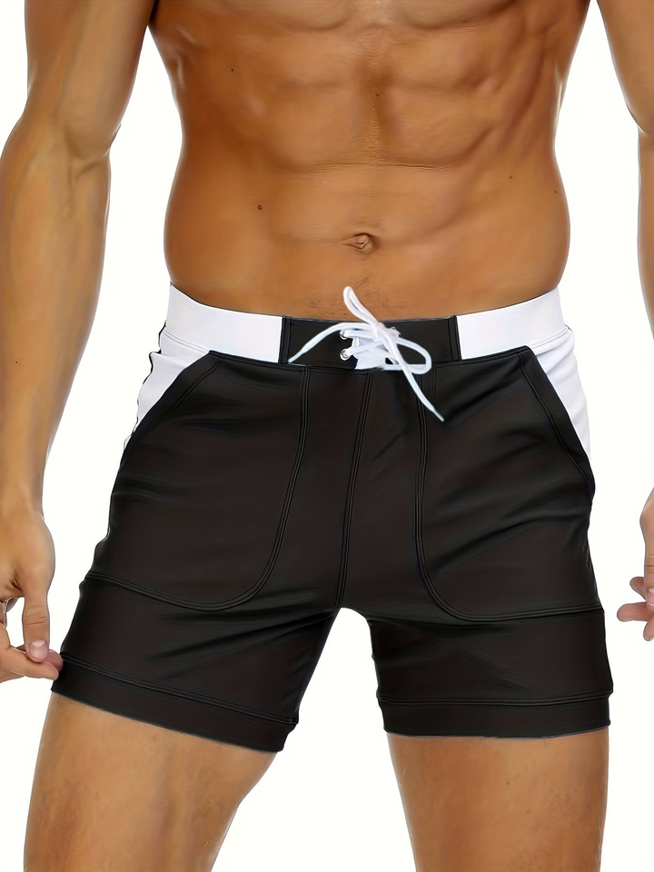 Men’s Swim Shorts with Lace Up Waist & Patch Pockets | Beach