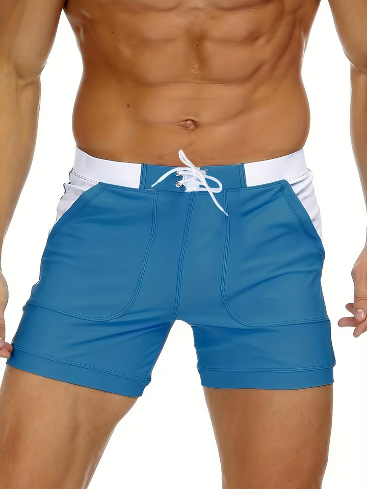 Men’s Swim Shorts with Lace Up Waist & Patch Pockets | Beach