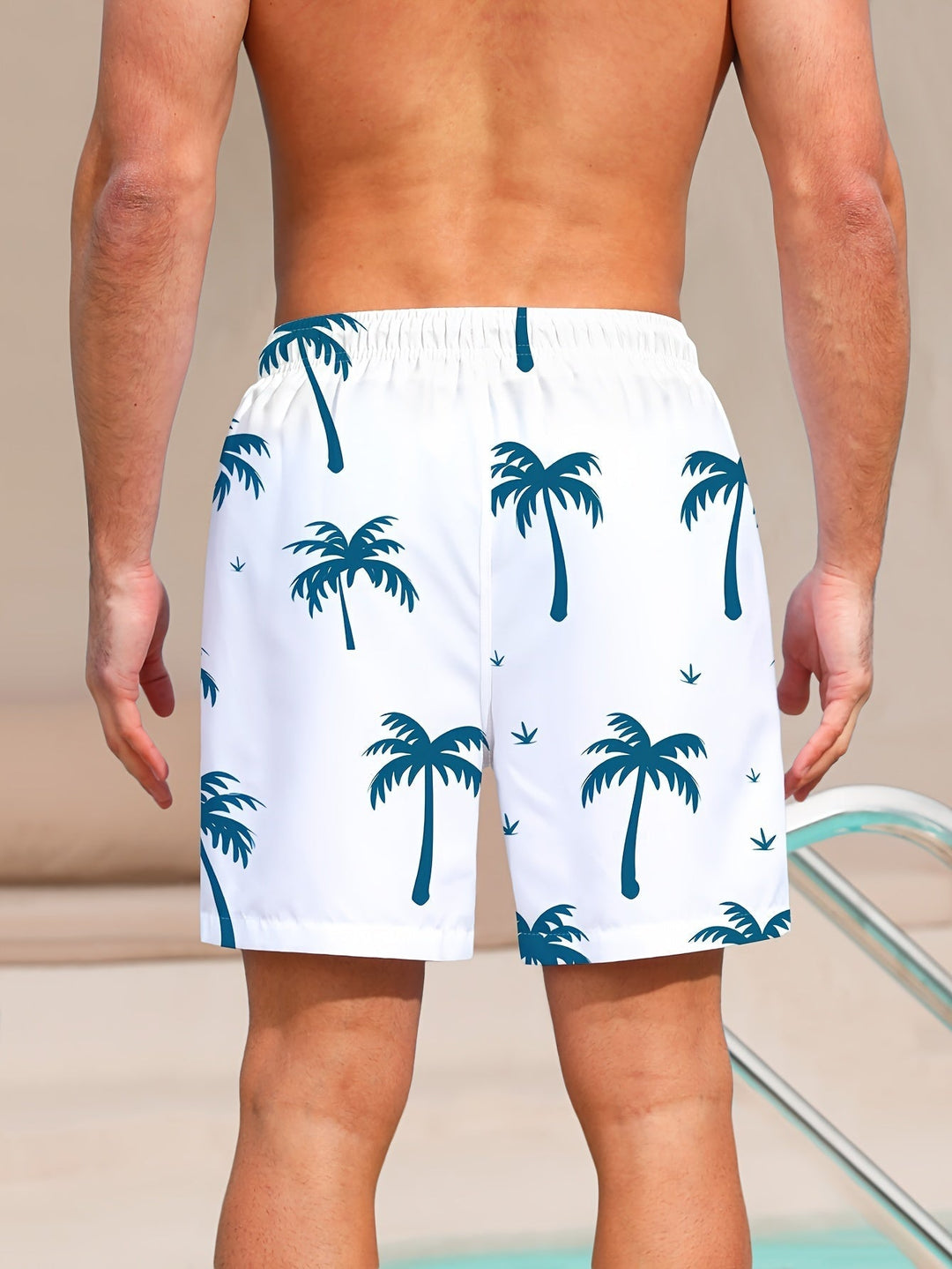 Men’s Swim Shorts with Palm Tree Print & Drawstring Waist | Beach