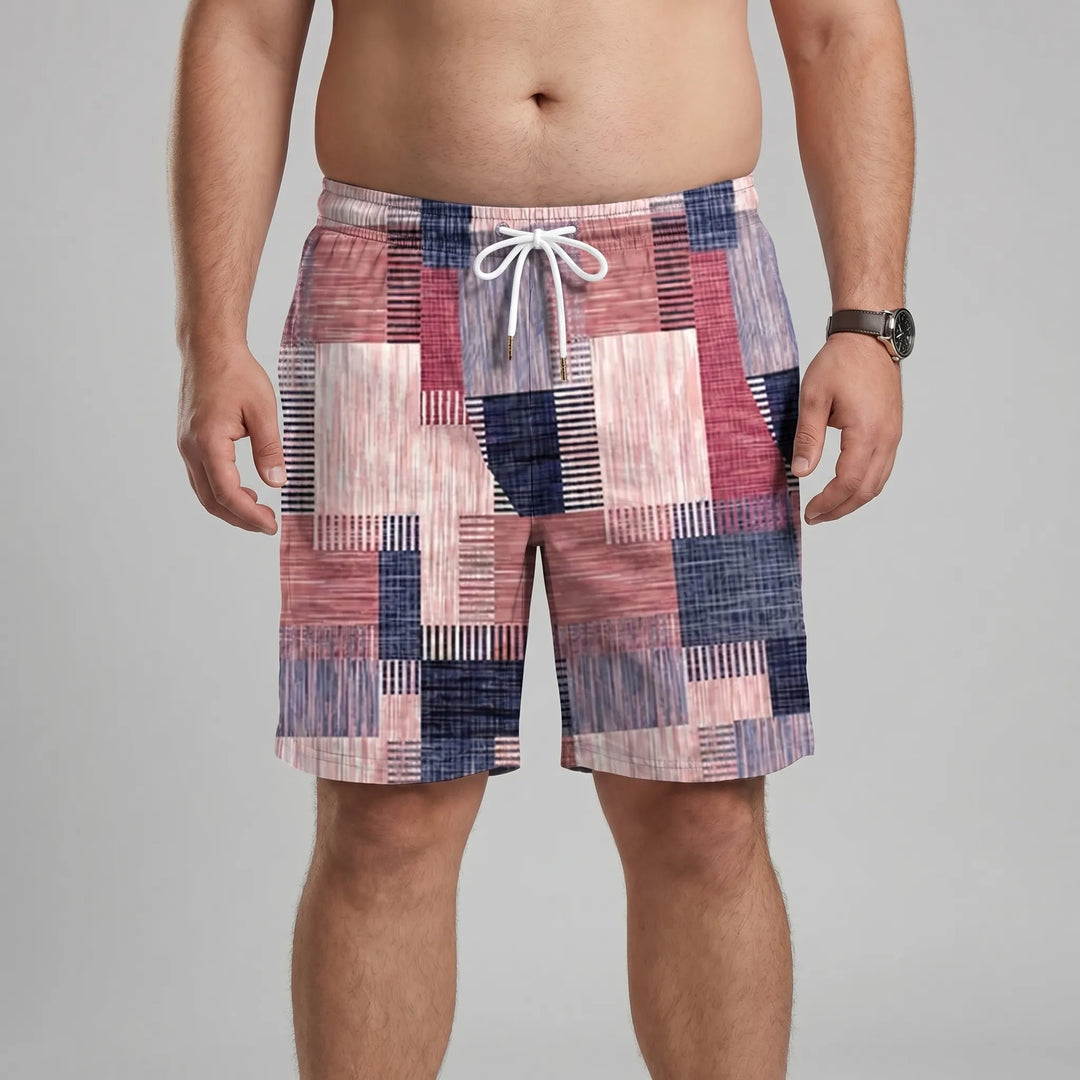 Men’s Swim Shorts with Patchwork Print & Drawstring Waist | Beach