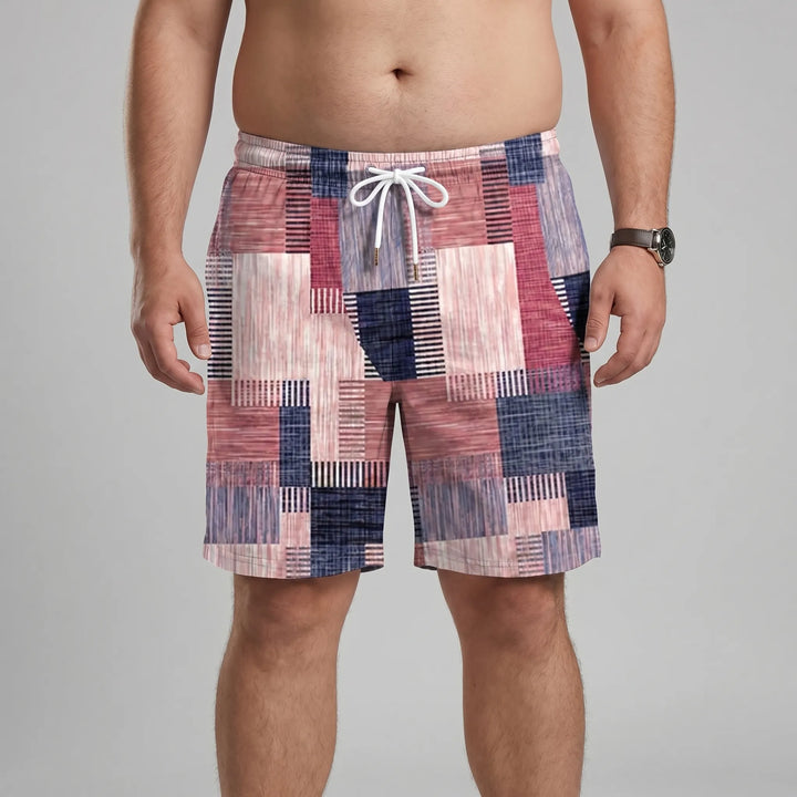 Men’s Swim Shorts with Patchwork Print & Drawstring Waist | Beach